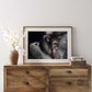 Framed limited edition print of "Embrace", a chimpanzee drawing by Naomi Jenkin Art. 