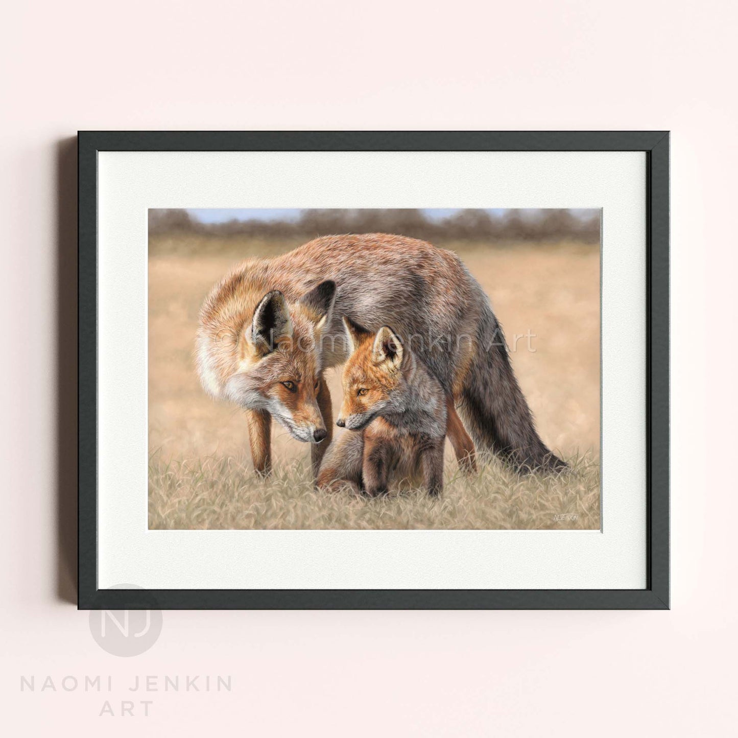 Wildlife art of red foxes by Naomi Jenkin Art. 