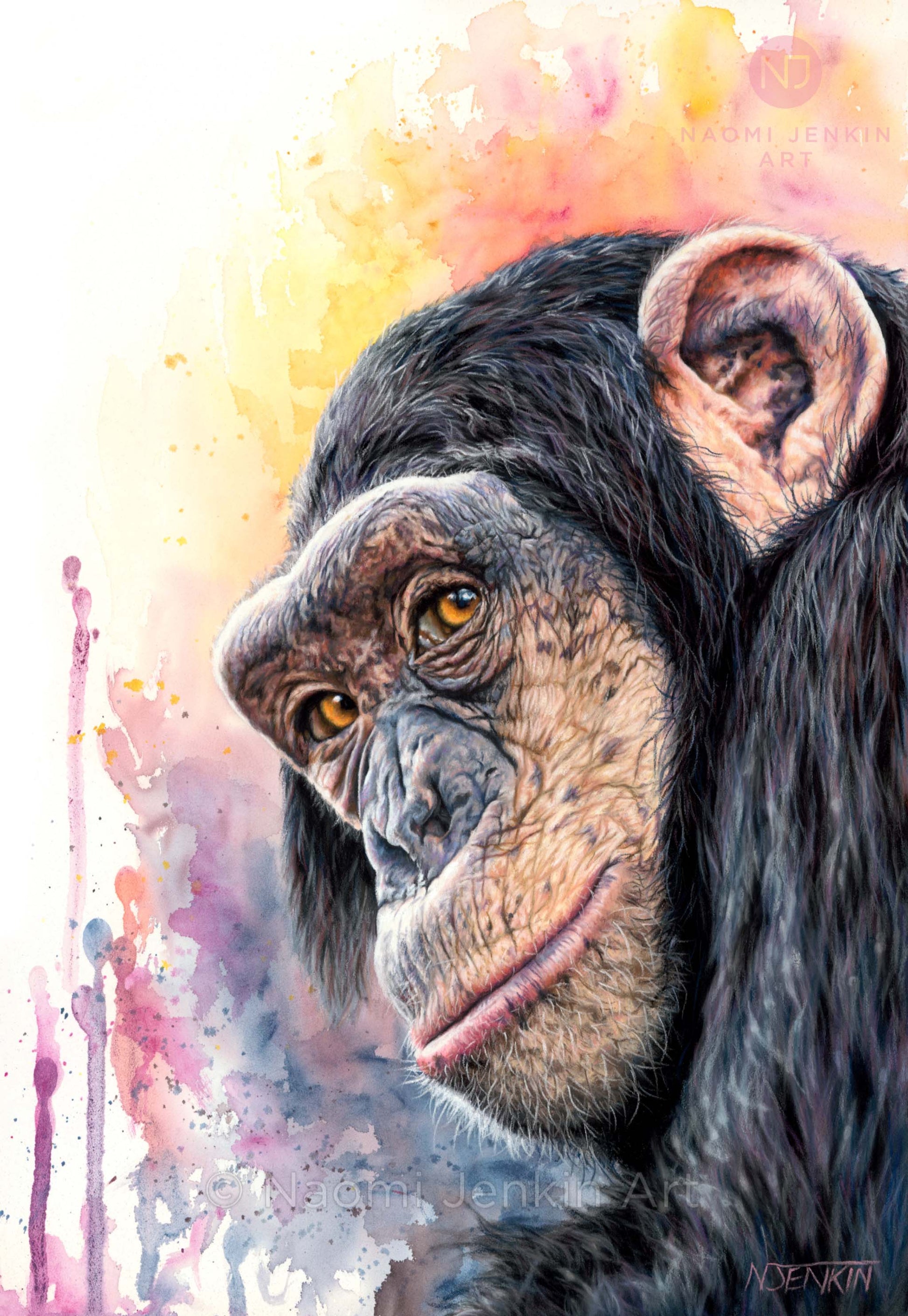 "Kindred Spirit" - Original chimpanzee painting by Naomi Jenkin Art