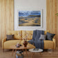 Framed 'Low Tide At Crantock' seascape print by Naomi Jenkin in a living room setting