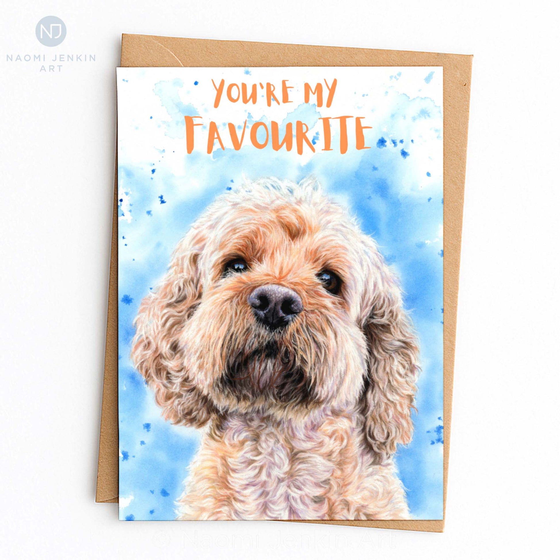 'You're my favourite' Cockerpoo dog card by Naomi Jenkin Art.