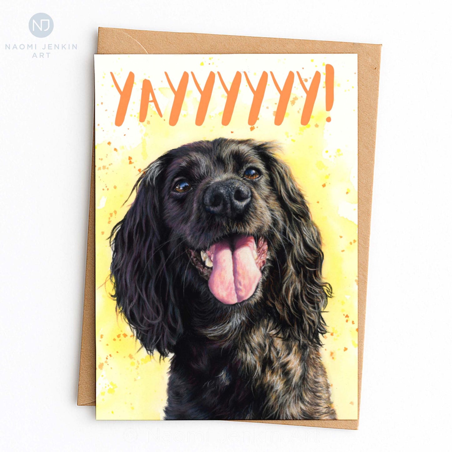 Cocker spaniel congratulations card by Naomi Jenkin Art.
