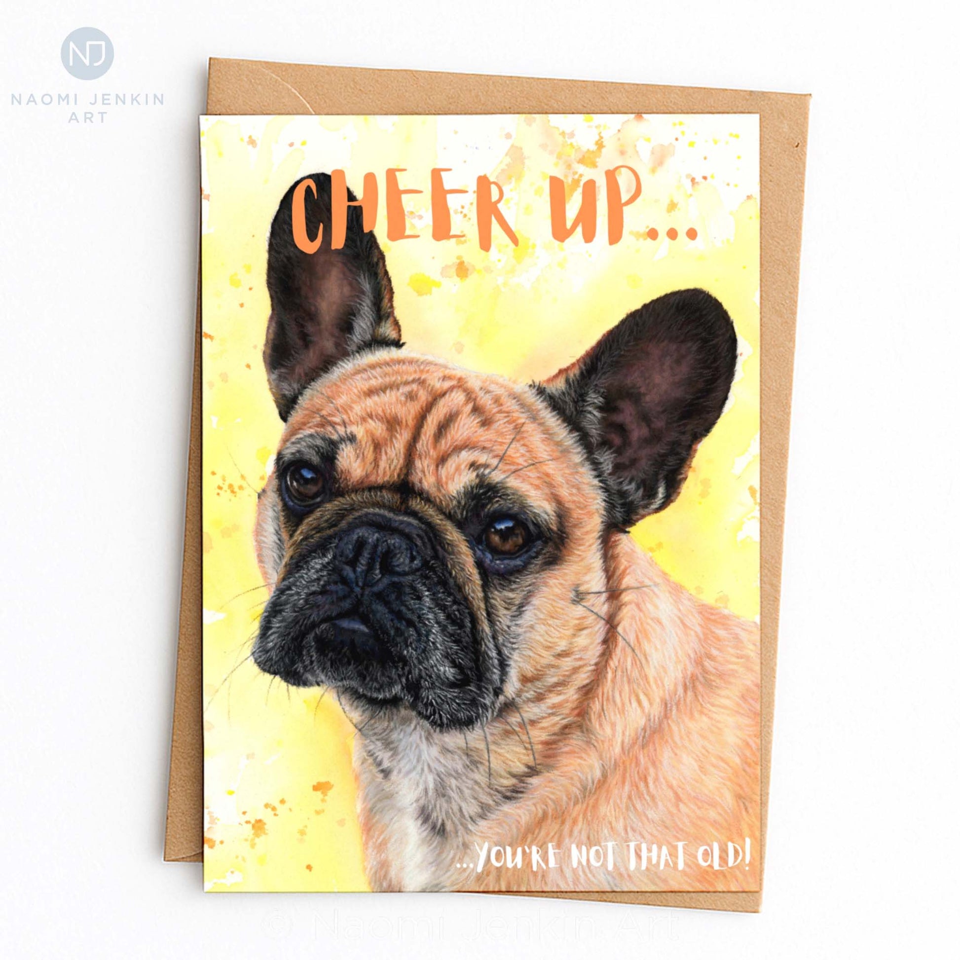 French bulldog birthday card by Naomi Jenkin Art.