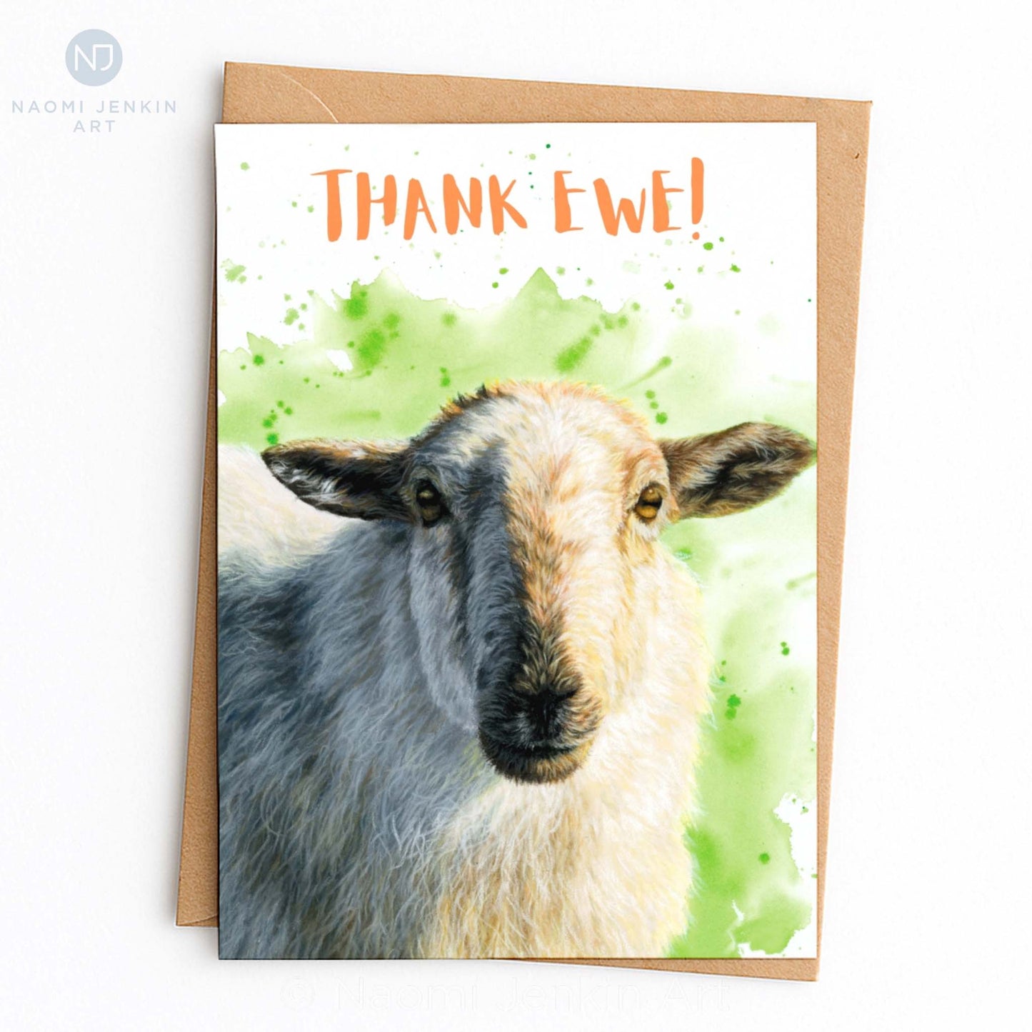 Thank Ewe - Sheep Thank You Card - by Naomi Jenkin Art.