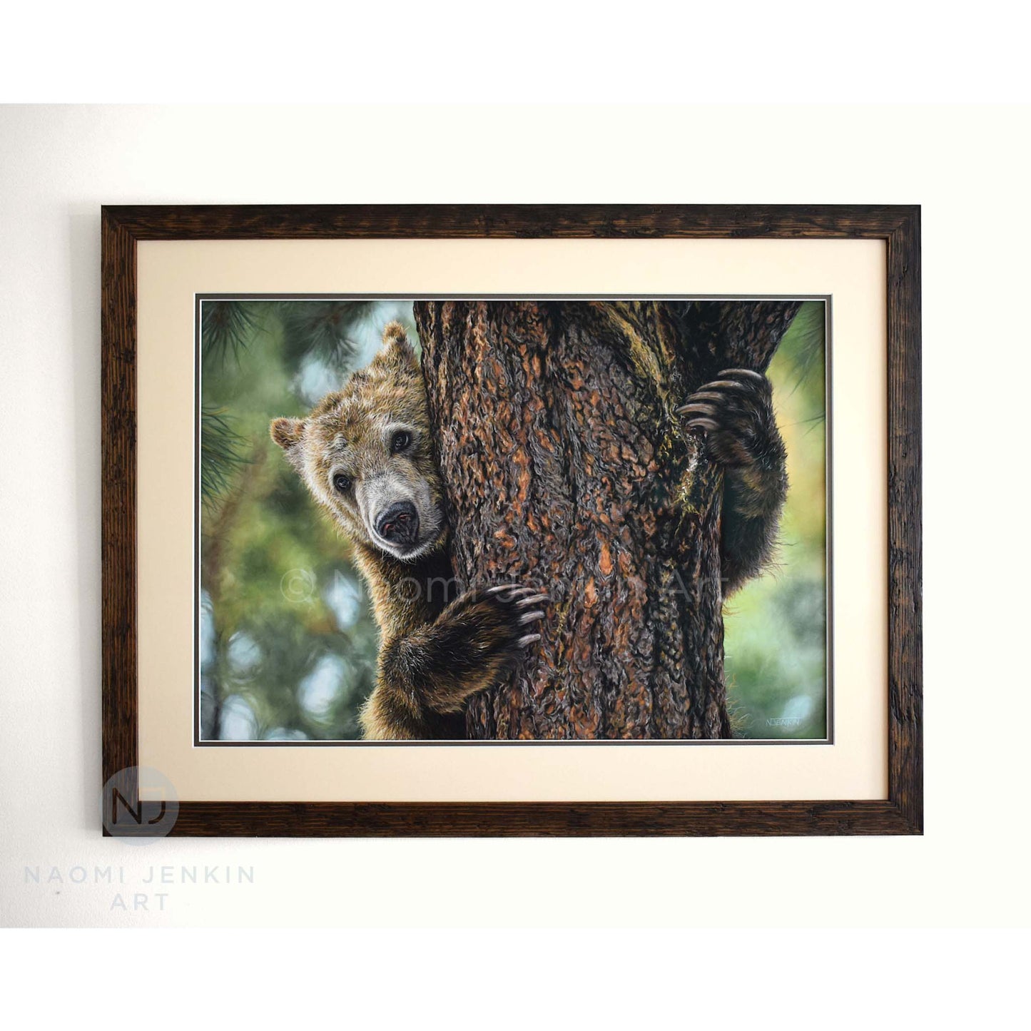 Framed grizzly bear original painting by Naomi Jenkin Art