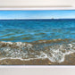 Original oil painting by Naomi Jenkin depicting the shoreline at Lantic Bay, Cornwall on a calm sunny day, with turquoise water, two small yachts on the horizon, and the distant outline of Gribbin Head.