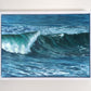 Winter Surf seascape painting by Naomi Jenkin in a white wooden tray frame.