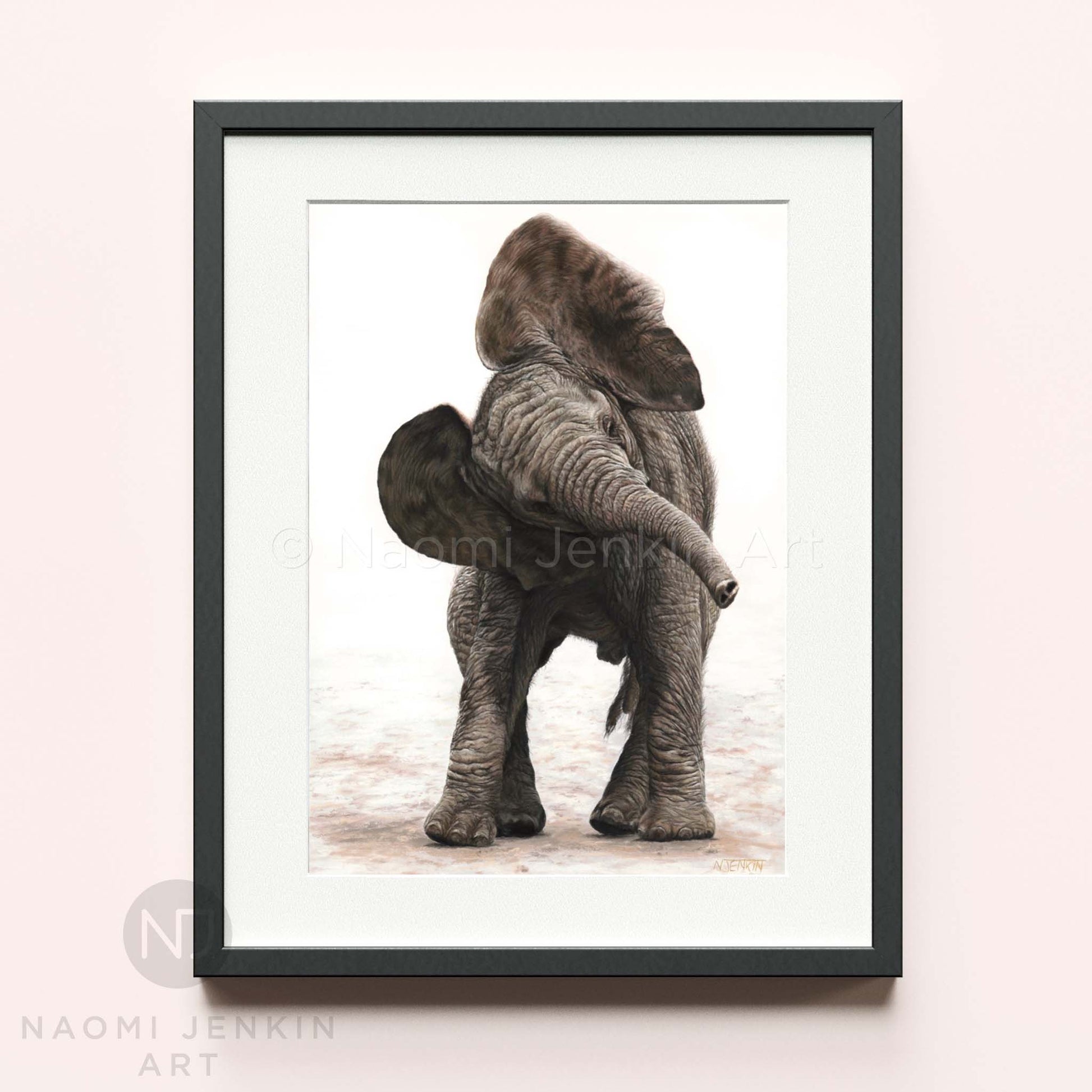 Framed African elephant print by Naomi Jenkin Art