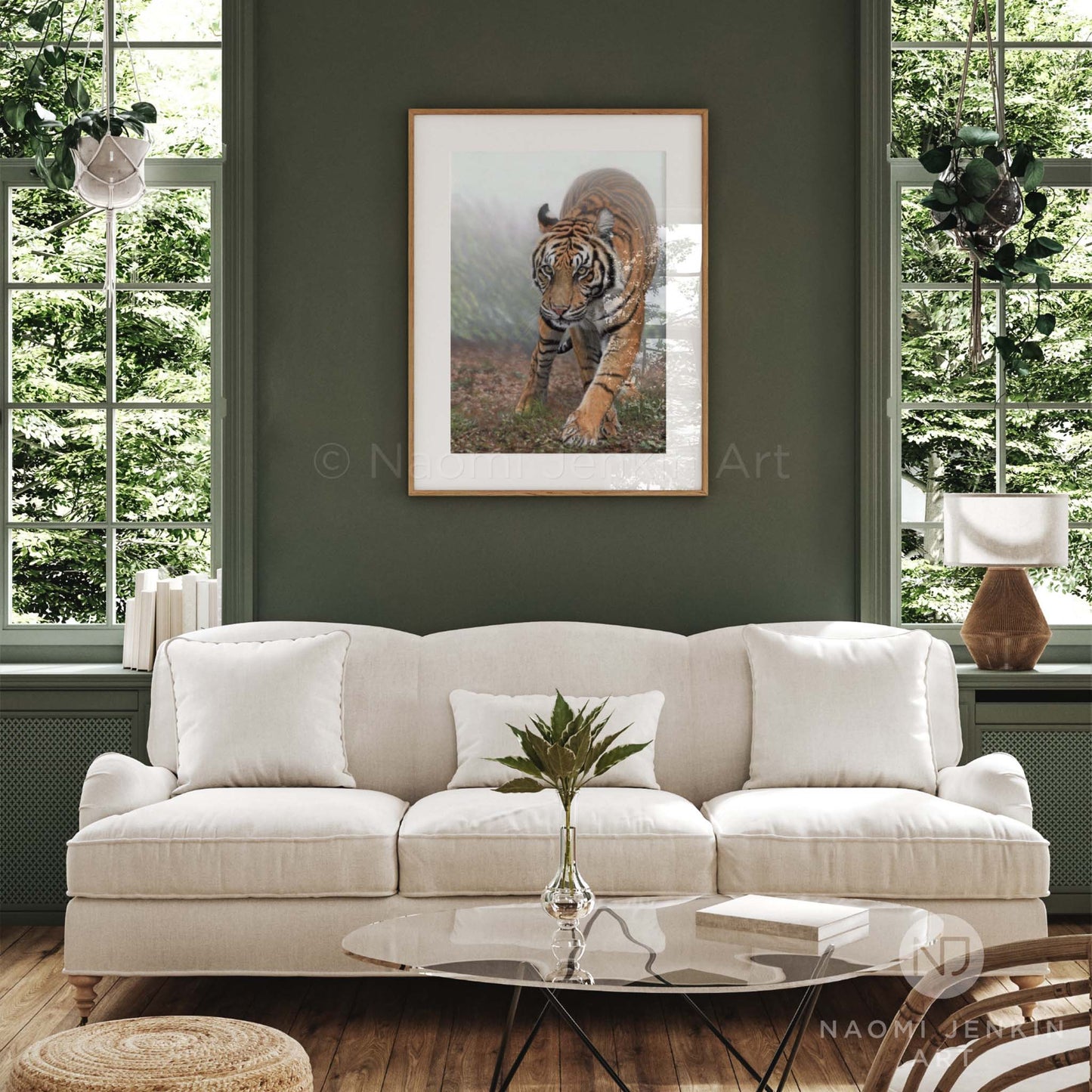 Framed tiger painting "Stealth" by wildlife artist Naomi Jenkin Art