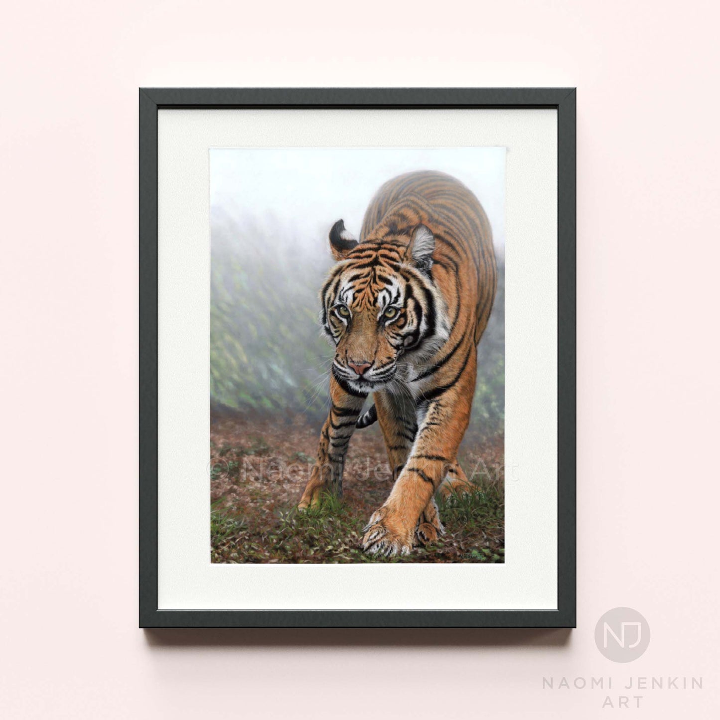 Framed tiger art print "Stealth" by wildlife artist Naomi Jenkin Art.