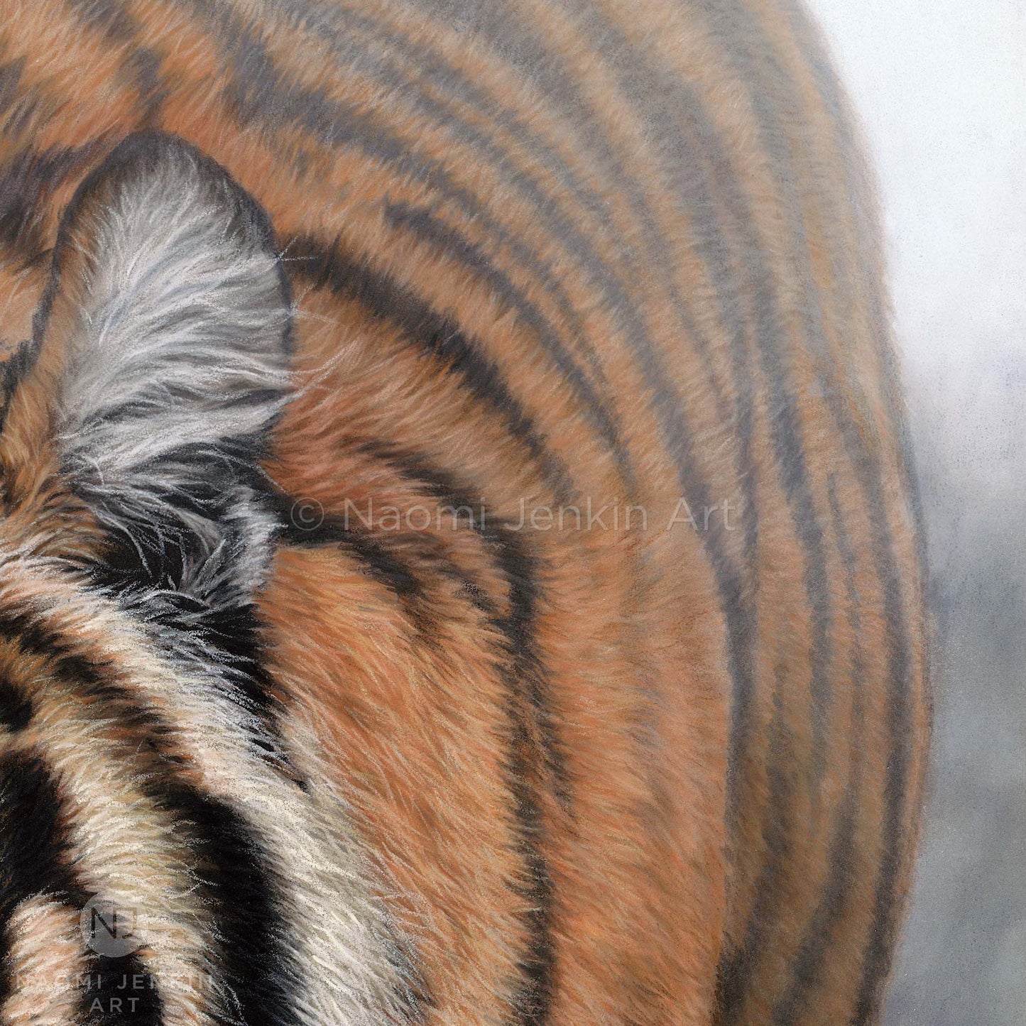 Close up detail from tiger painting "Stealth" by wildlife artist Naomi Jenkin Art