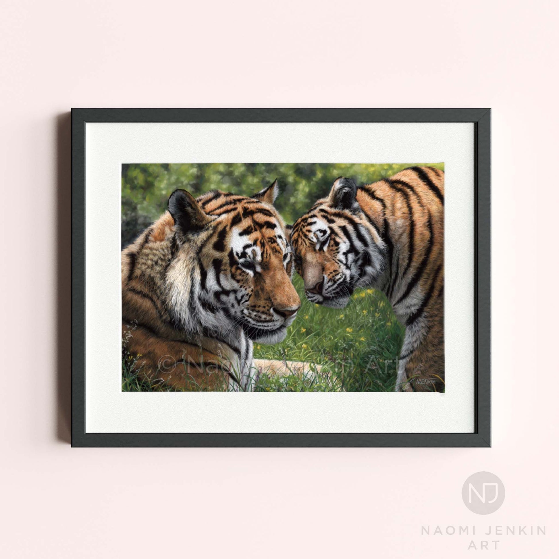 Framed tiger art print produced from an original pastel painting by wildlife artist Naomi Jenkin