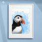 Framed puffin art print by Naomi Jenkin Art. 