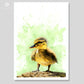 Art print of a duckling drawing with a green painted background by Naomi Jenkin Art. 