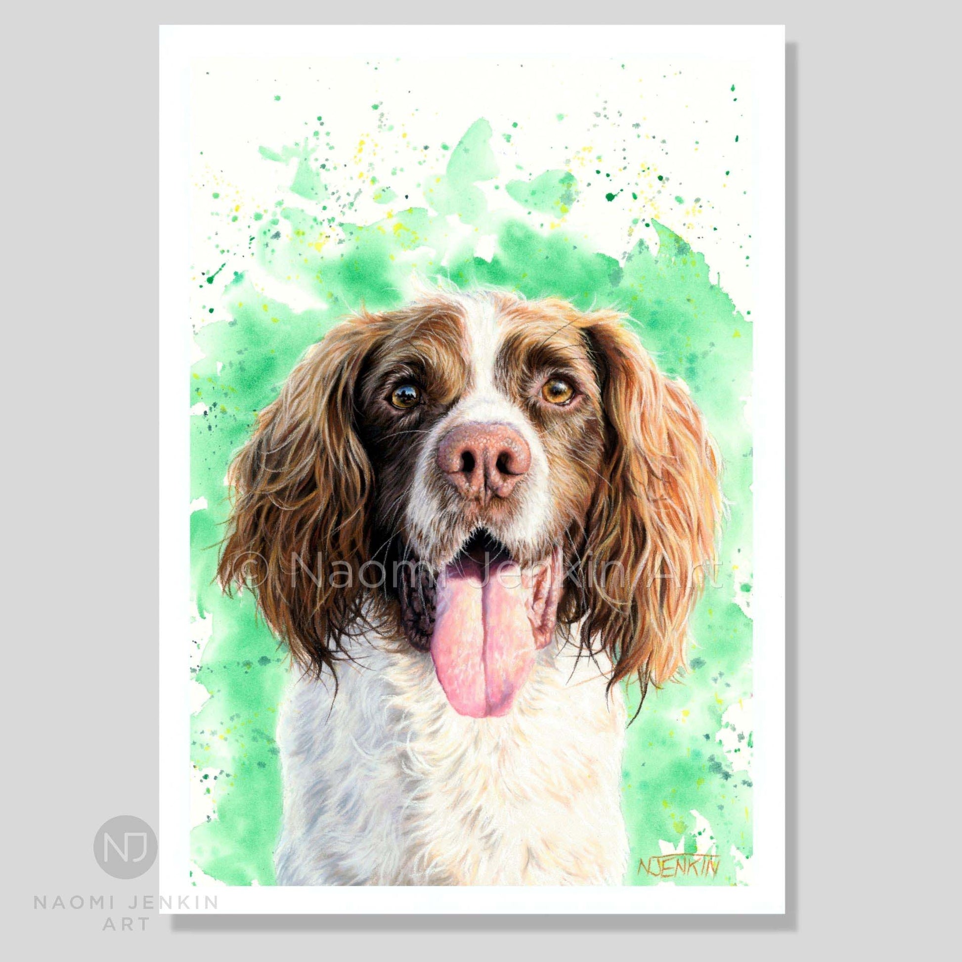 Dog art print of a Springer Spaniel from Naomi Jenkin Art. 
