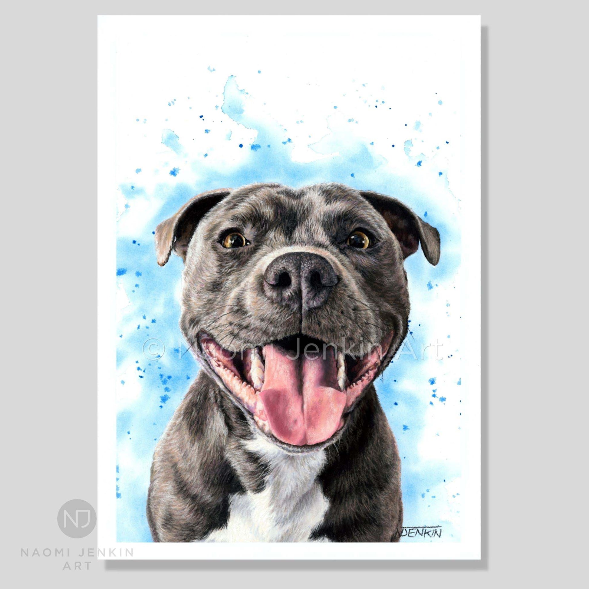 Dog art print of a Staffy from Naomi Jenkin Art. 
