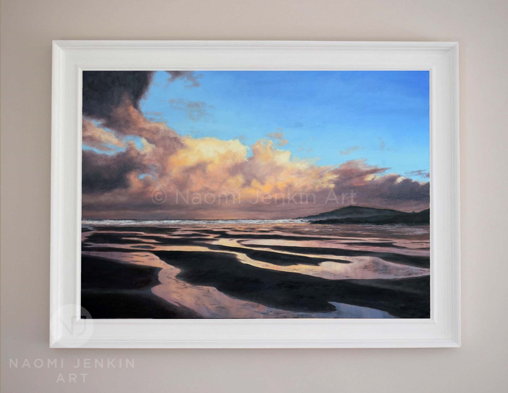 Framed original seascape painting 'A New Day Dawns' by Naomi Jenkin Art