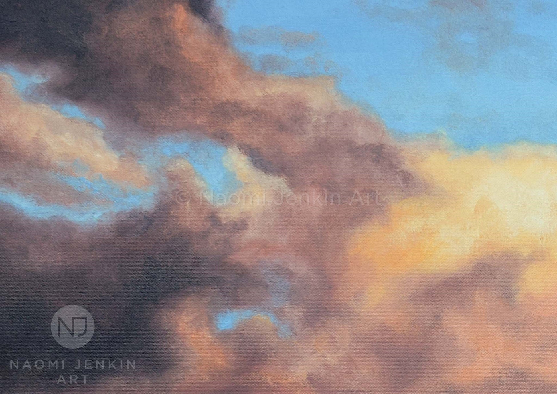 Sky close up from the 'A New Day Dawns' seascape painting by Naomi Jenkin
