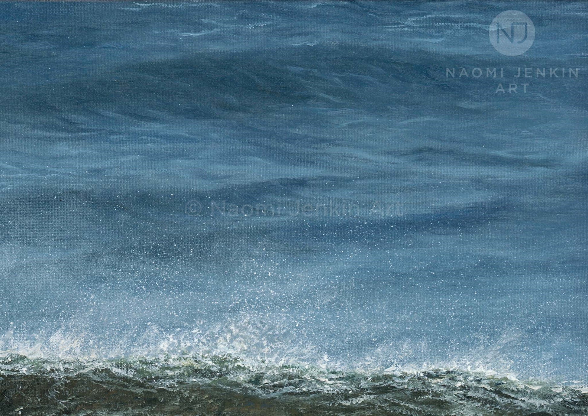 Close up of a wave painting by Naomi Jenkin Art. 