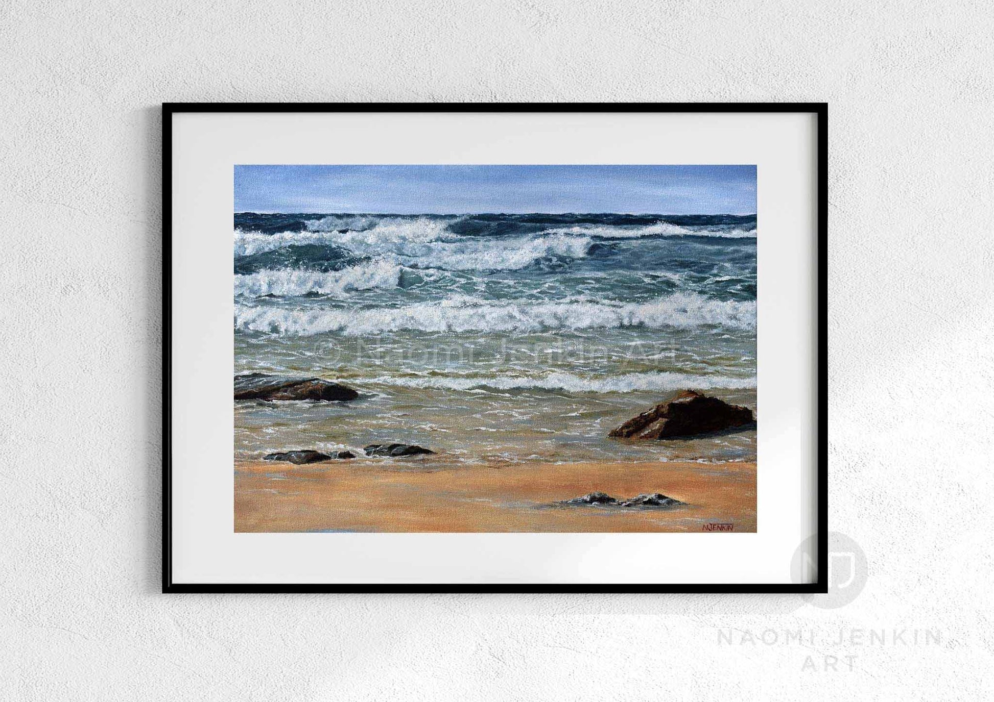 Framed art print inspired by a blustery day at Watergate Bay