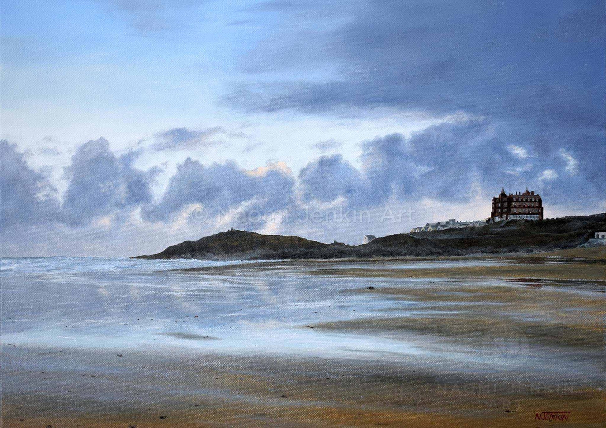 Seascape painting of Fistral Beach Cornwall by seascape artist Naomi Jenkin. 