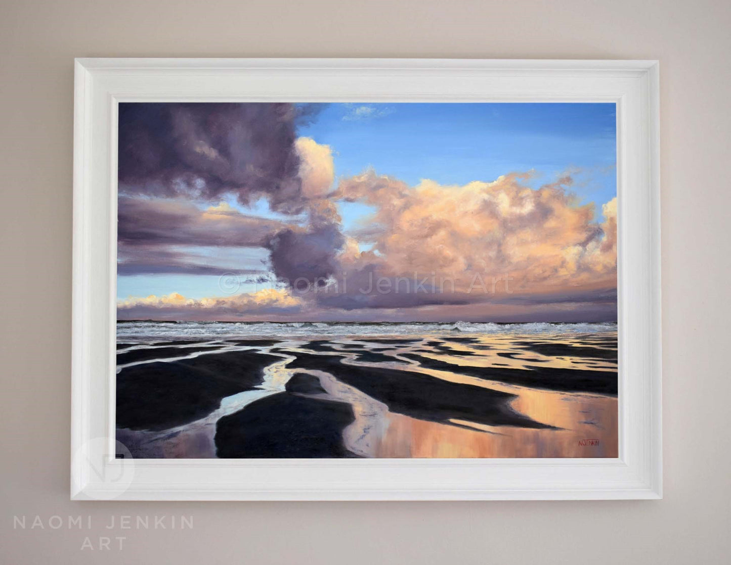 Framed original seascape painting 'Early Morning Reflections' by Naomi Jenkin Art