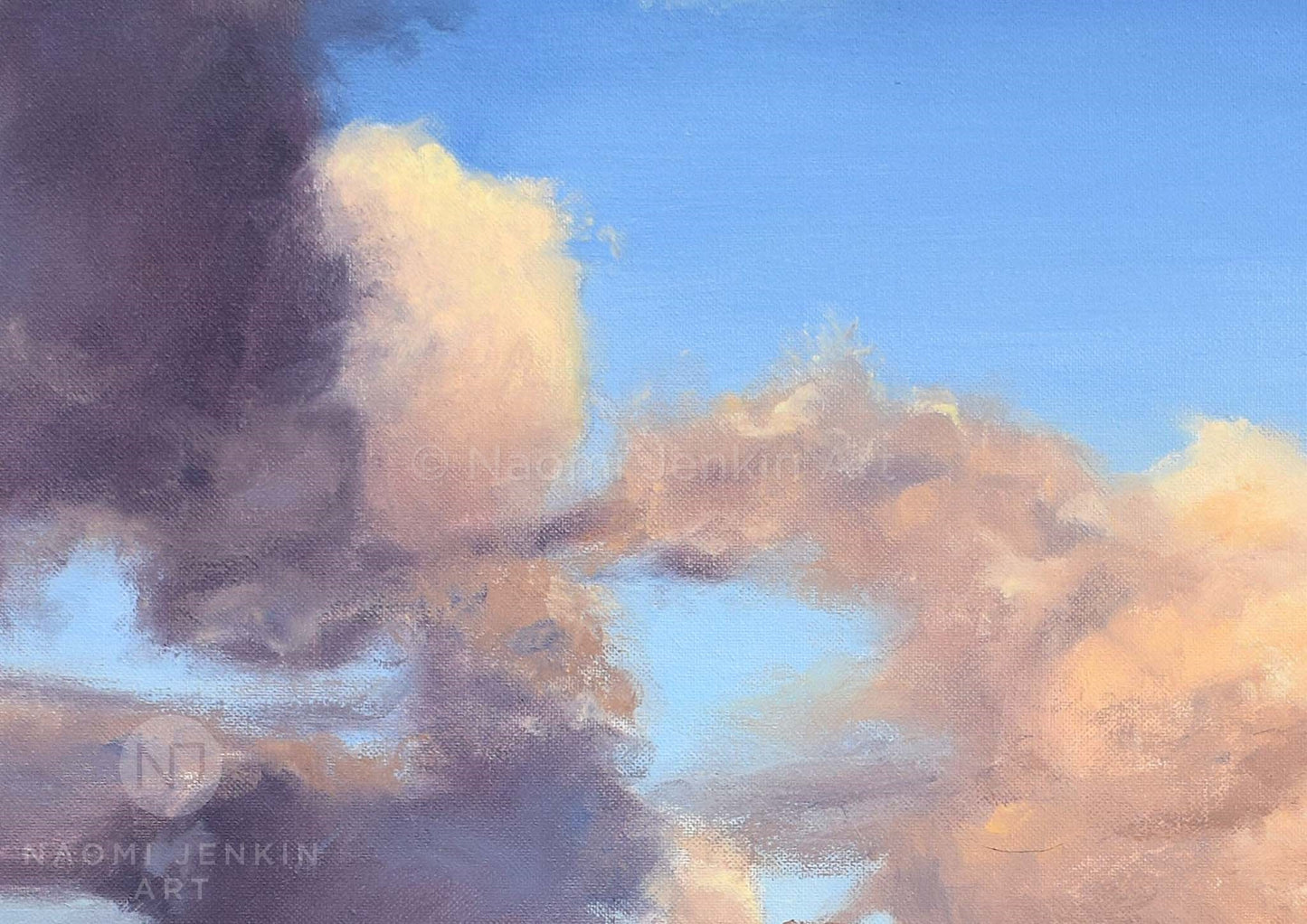 Sky close up from the 'Early Morning Reflections' seascape painting by Naomi Jenkin