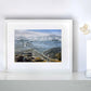 Watergate Bay print titled 'Incoming Tide' by artist Naomi Jenkin Art in a white frame