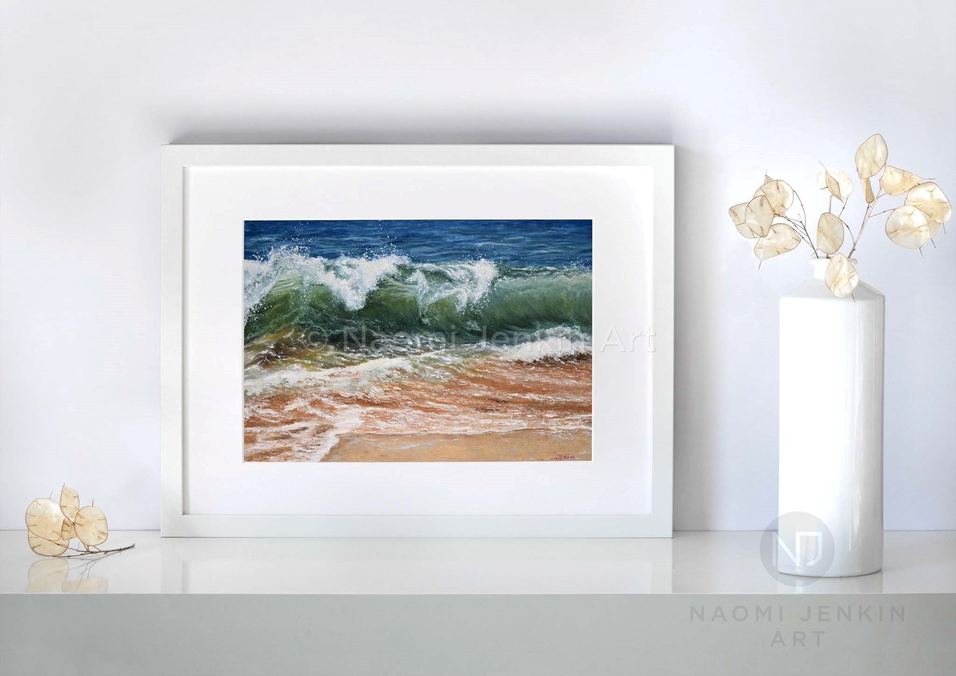 Framed wave print by seascape artist Naomi Jenkin Art