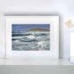 Seascape print of Fistral Beach by artist Naomi Jenkin Art in a white frame