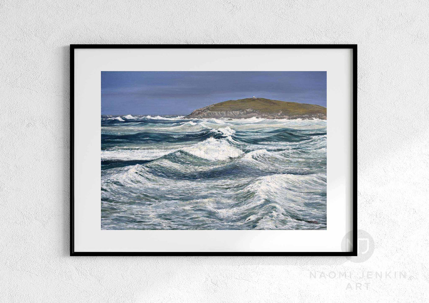 Seascape print of Fistral Beach Cornwall by Naomi Jenkin Art. 