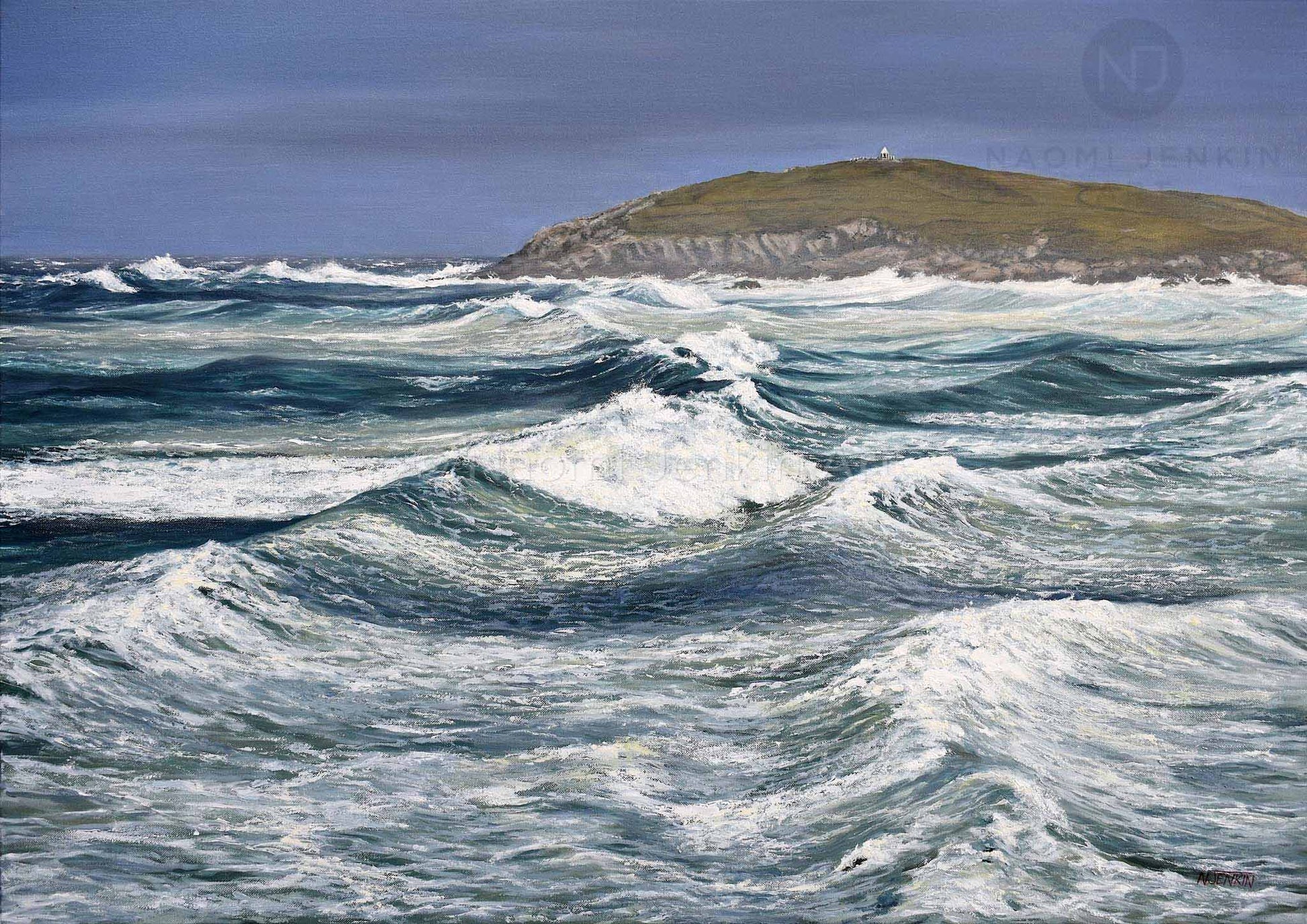 Close up fine art print of stormy seas at fistral beach by seascape artist Naomi Jenkin