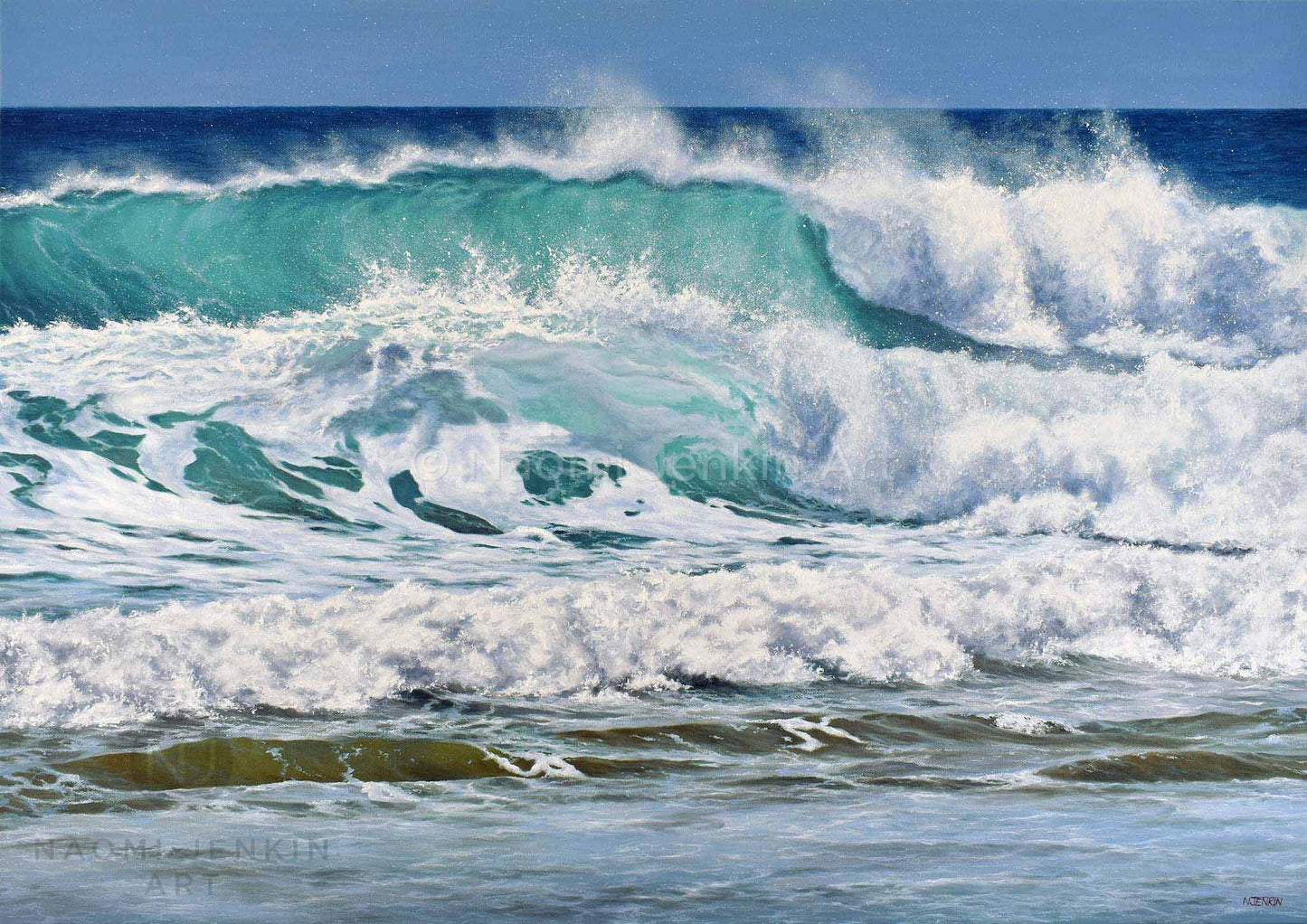 Close up of a wave print by seascape artist Naomi Jenkin Art