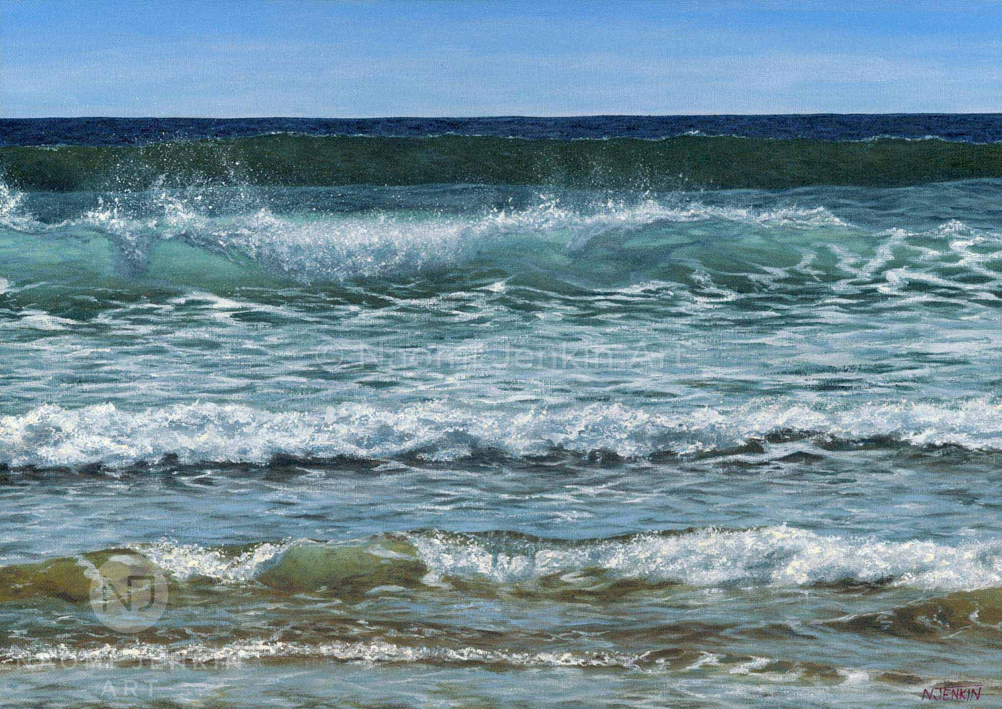 Close up painting of waves rolling in taken from the print 'Summer Surf'