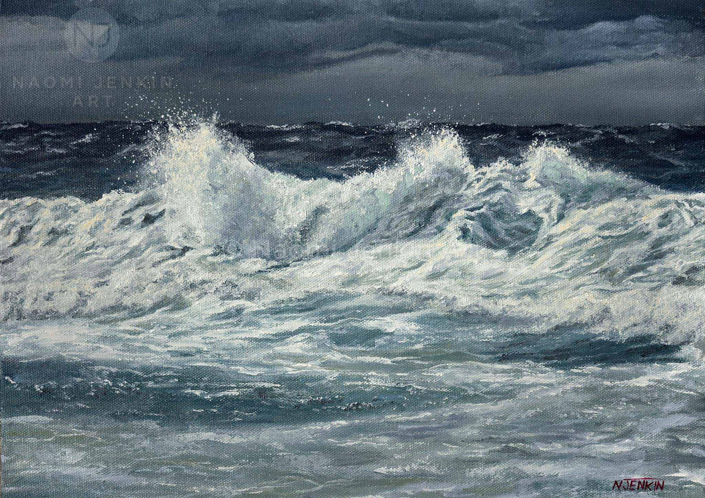 Close up seascape print titled 'Whipping Up a Storm' by artist Naomi Jenkin Art