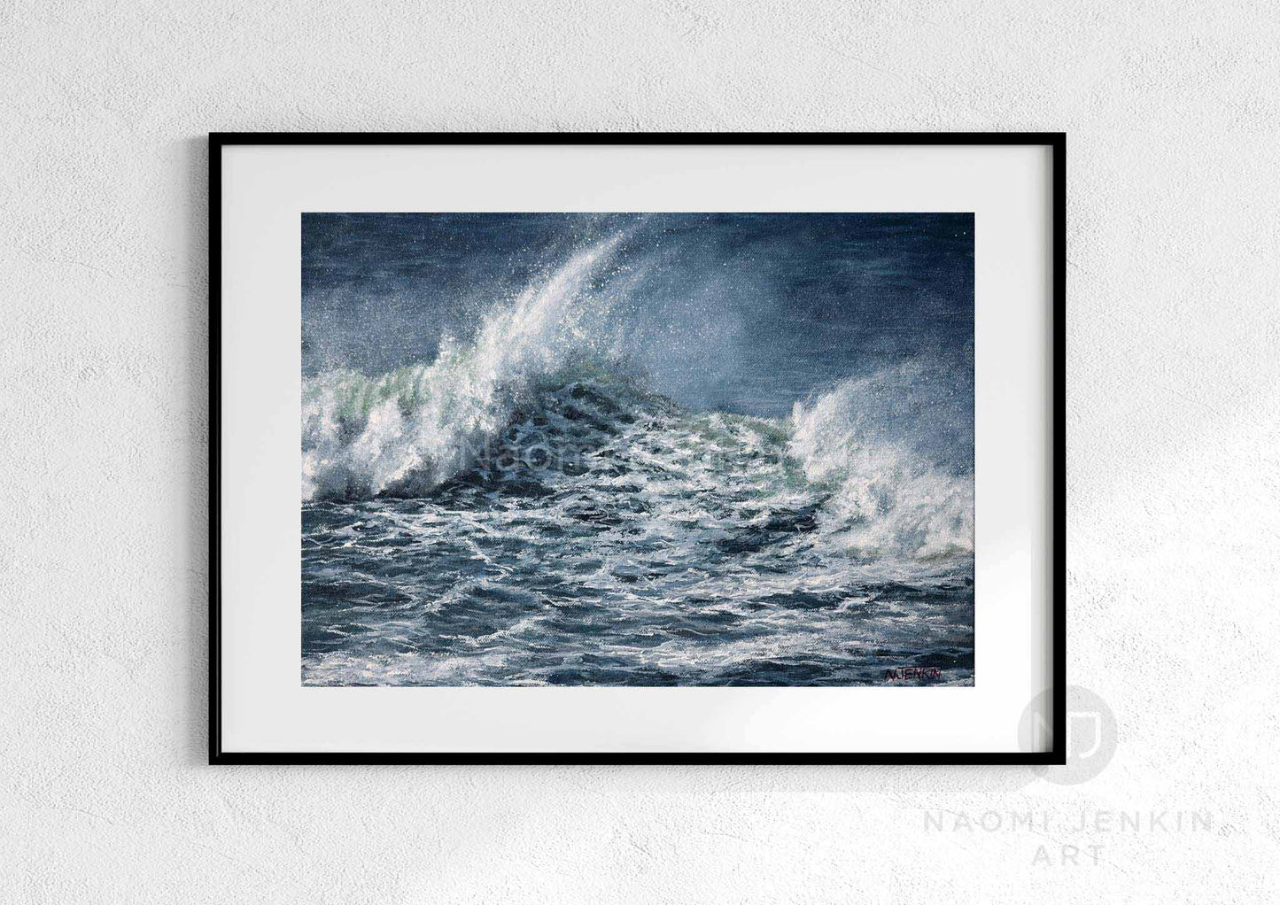 Framed seascape print 'Wind Whipped' by artist Naomi Jenkin Art