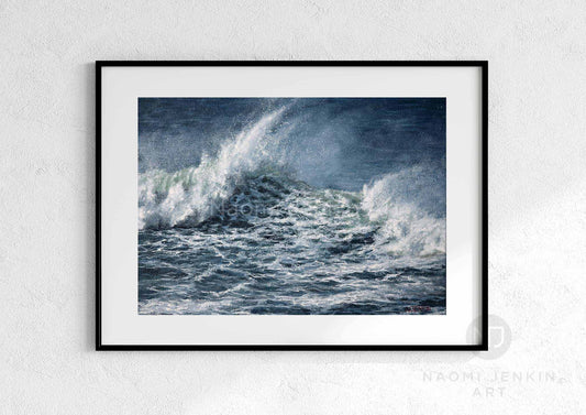 Framed seascape print 'Wind Whipped' by artist Naomi Jenkin Art