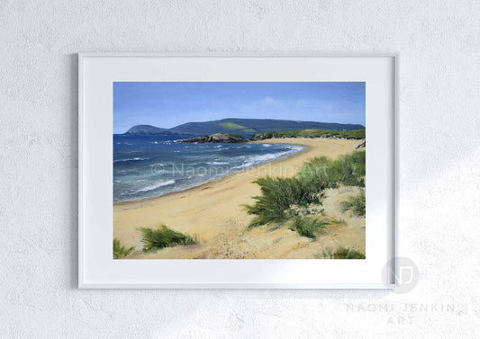 Seascape print of a windy day on Constantine Bay in Cornwall by Naomi Jenkin Art