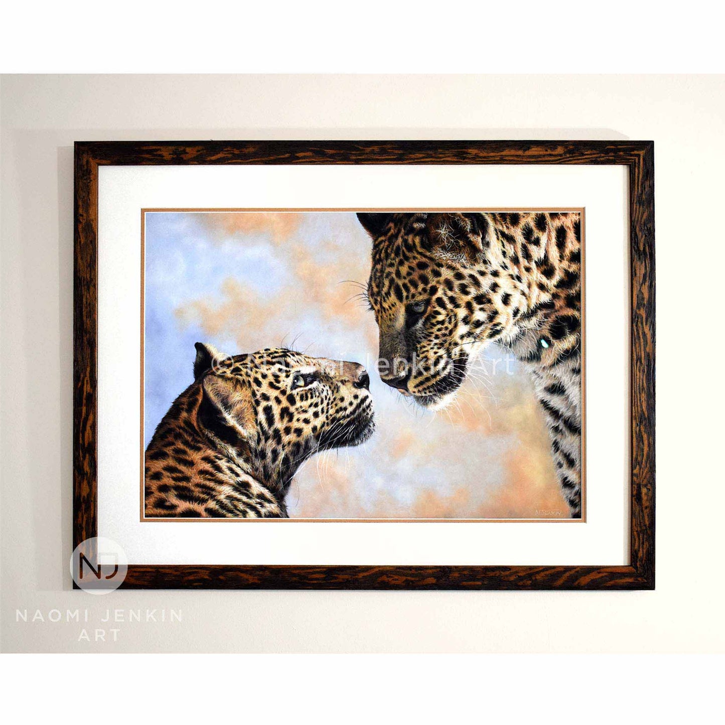 Original framed leopard painting by wildlife artist Naomi Jenkin