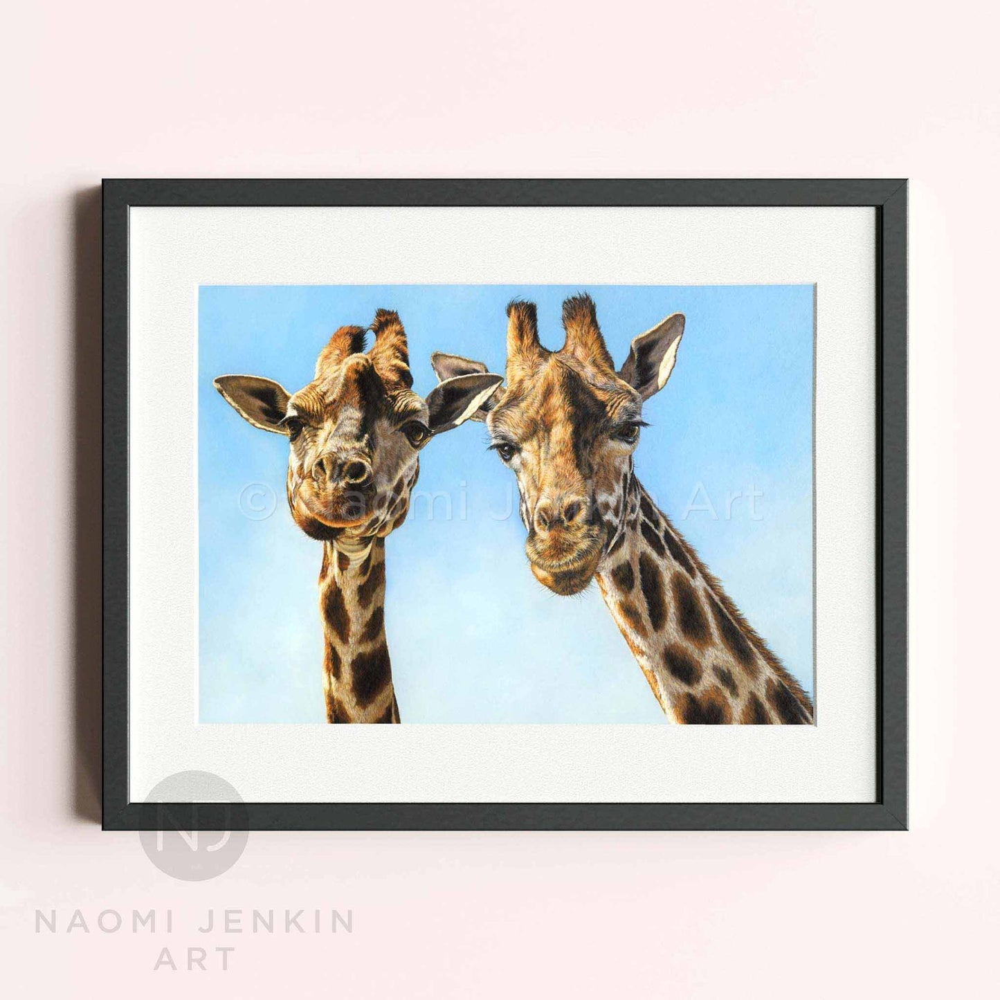 Framed giraffe art print by wildlife artist Naomi Jenkin 