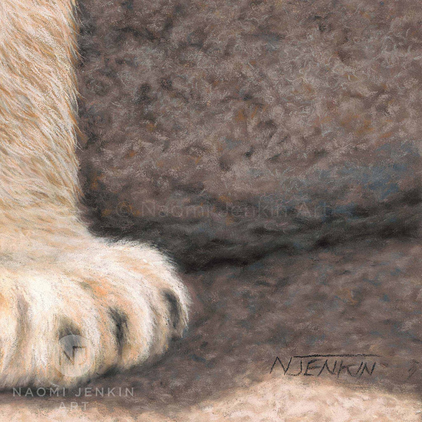 Close up lion cub foot from the 'Two Brothers' original painting by Naomi Jenkin
